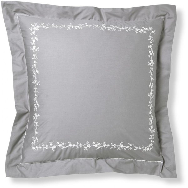 Taie D'oreiller, Taie De Traversin En Percale De Coton Adele Fleurs BrodéEs Et Torsades- Gris-image