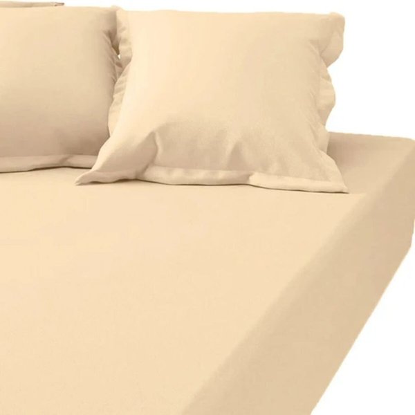 Drap Housse Uni Grand Bonnet Satin De Coton Tertio® - Beige - Ecru-image