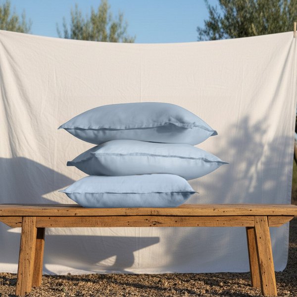 Taie D'oreiller Ou Taie De Traversin Luxe Percale De Coton Bio - Bleu - Azur-image