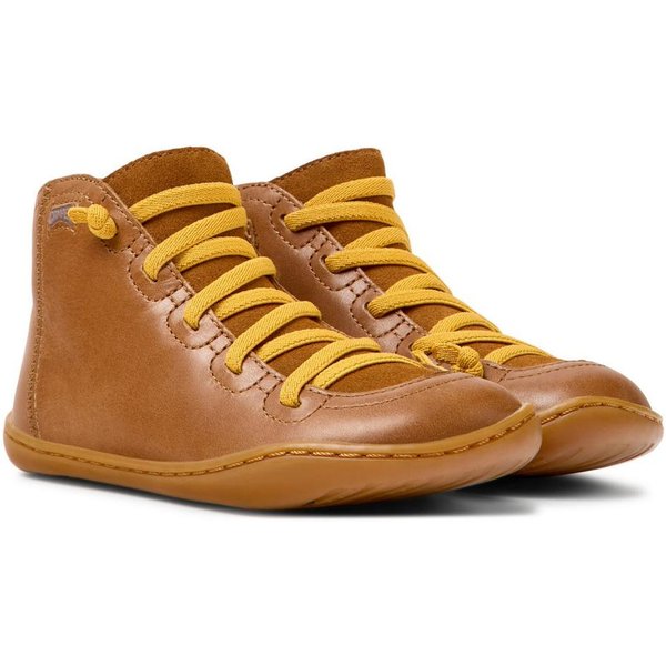 Bottines Marrons à Lacets Jaunes Enfant - Peu Cami Kids Marron Clair En Cuir-image
