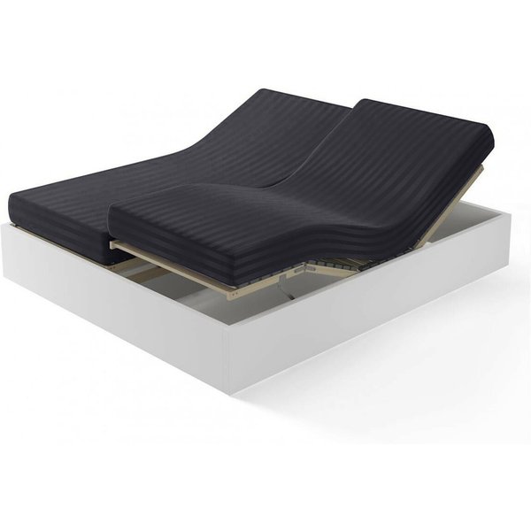 Drap-Housse Sommier Articulé Satin De Coton Rayé Tertio® - Gris - Anthracite-image