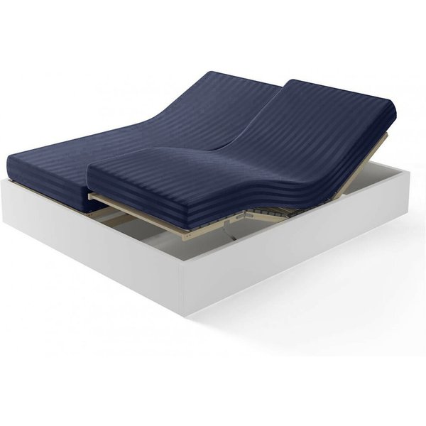 Drap-Housse Sommier Articulé Satin De Coton Rayé Tertio® - Bleu - Indigo-image