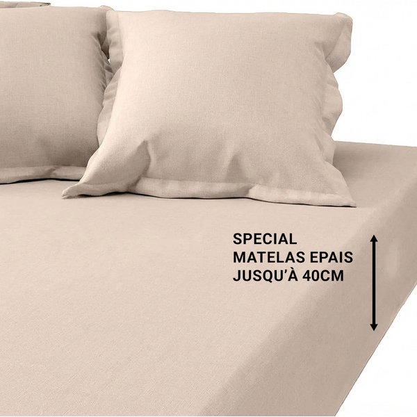 Drap-Housse Grand Bonnet Xl Polycoton Tertio® - Beige - Ficelle-image