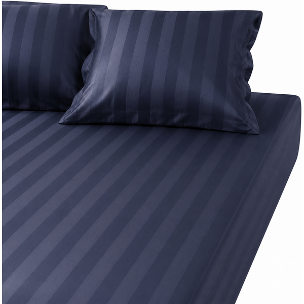 Drap Housse Grand Bonnet Satin De Coton Rayé Tertio® - Bleu - Indigo-image