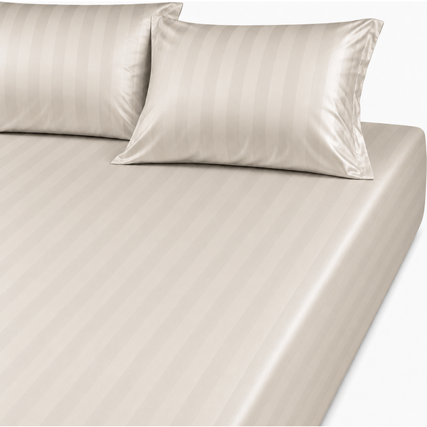 Drap Housse Grand Bonnet Satin De Coton Rayé Tertio® - Beige - ÉCru-image