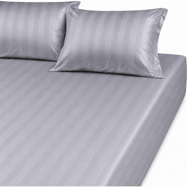 Drap Housse Grand Bonnet Satin De Coton Rayé Tertio® - Gris - Perle-image