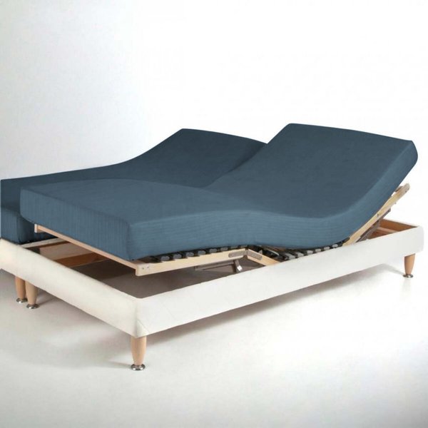 Drap Housse Sommier Articulé Gaze De Coton Tertio® - Bleu - Orage-image