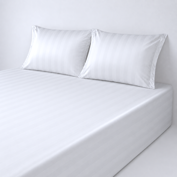 Drap Housse Grand Bonnet Satin De Coton Rayé Tertio® - Blanc-image
