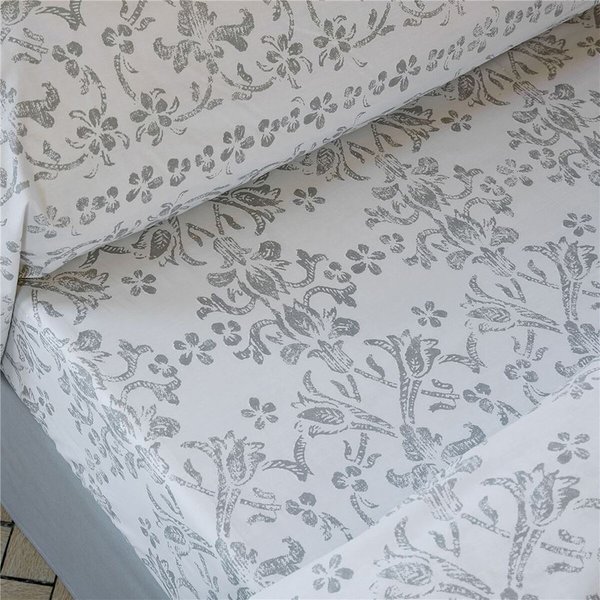 Drap Percale Motif Volutes Et Arabesques Becquet - Imprimé Gris Perle-image