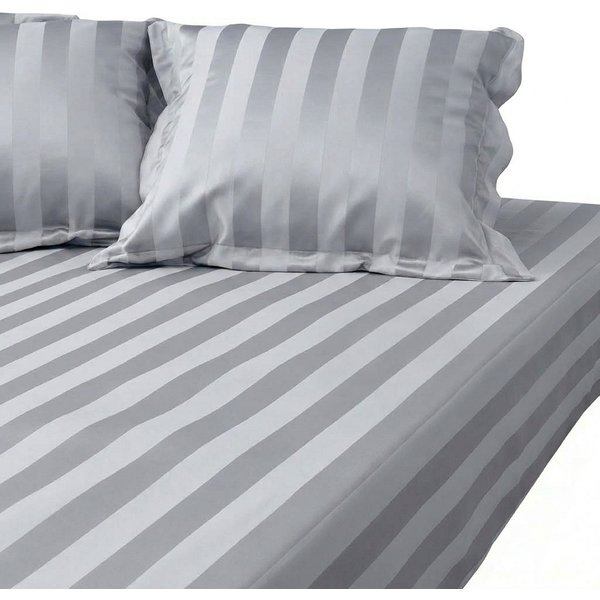 Drap Housse Satin De Coton Rayé Tertio® - Gris - Perle-image