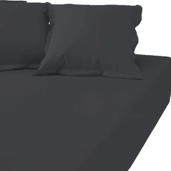 Drap Housse Uni Grand Bonnet Satin De Coton Tertio® - Gris - Anthracite-image
