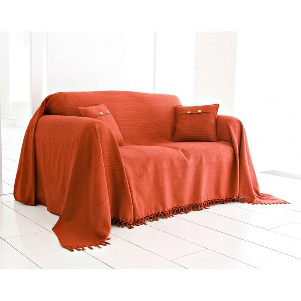 Boutis, Plaid Ou Jeté De Canapé Uni En Coton Orion - Rouge Tomette-image