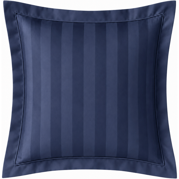 Taie D'oreiller Ou De Traversin Satin De Coton 2 Faces Uni / Rayé Tertio® - Bleu - Indigo-image