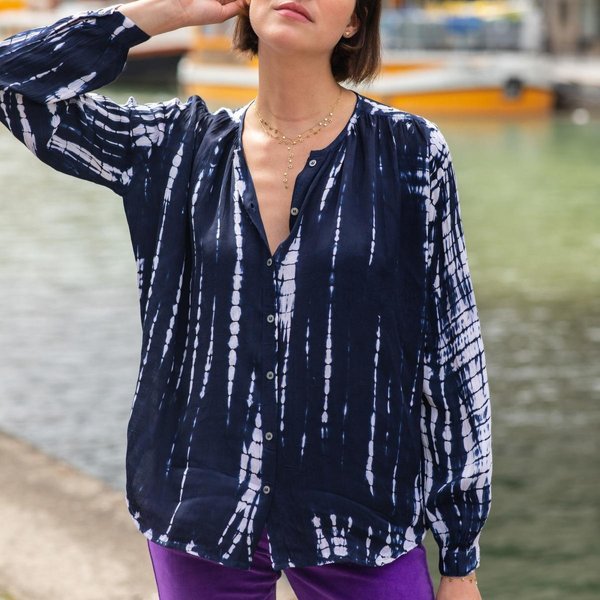 Blouse Bleue Manches Longues Berfine Bleu Marine En Viscose-image