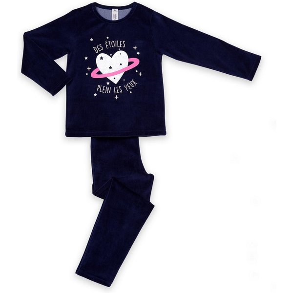 Pyjama Long Fille - Bleu Marine à Motifs ColoréS - ÉToiles-image