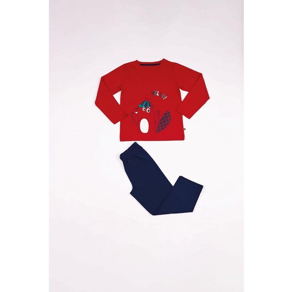 Pyjama GarçOn En Coton - Rouge Imprimé / Bleu Marine Rose Poudre-image
