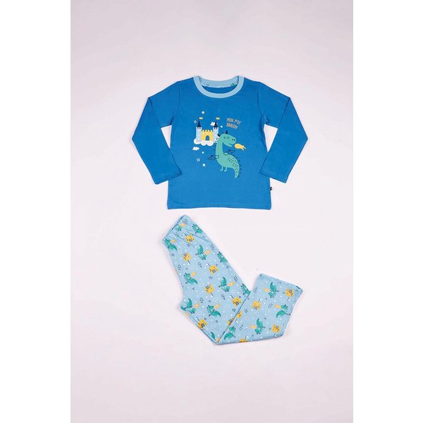 Pyjama Long GarçOn En Coton - Bleu Imprimé / Bleu Clair Imprimé - Dragon-image