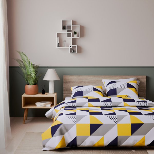 Parure De Lit En Coton - Trigone - Bleu-image