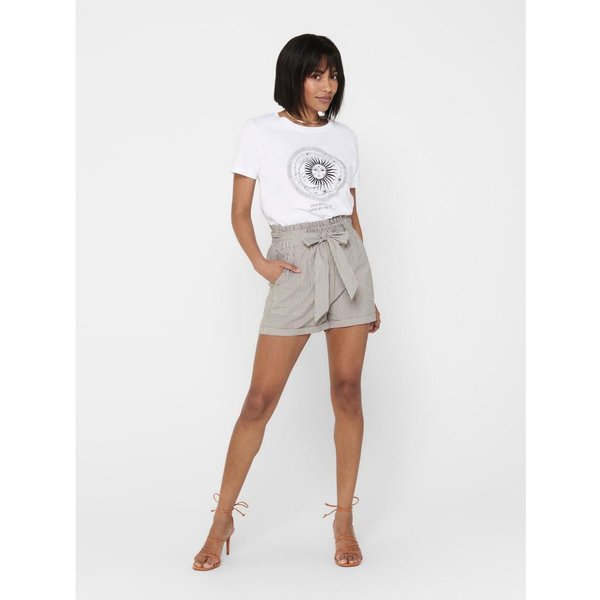 Short Paperbag Rayures Taille Paperbag Avec Ceinture Au-Dessus Du Genou Marron En Coton-image