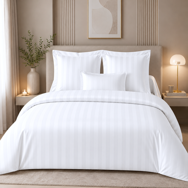 Housse De Couette Satin De Coton 2 Faces Uni / Rayé Tertio® - Blanc-image