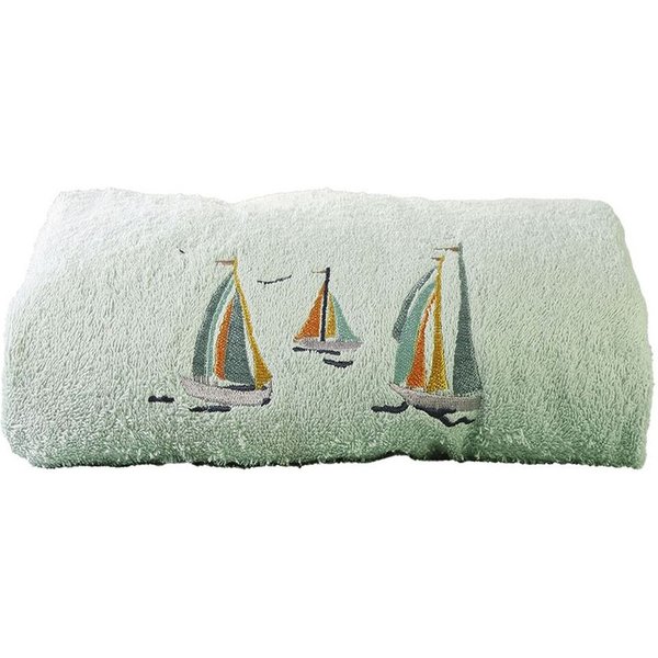 Serviette De Toilette En Coton 450 G/M² BrodéS Bateaux Vert D'eau-image
