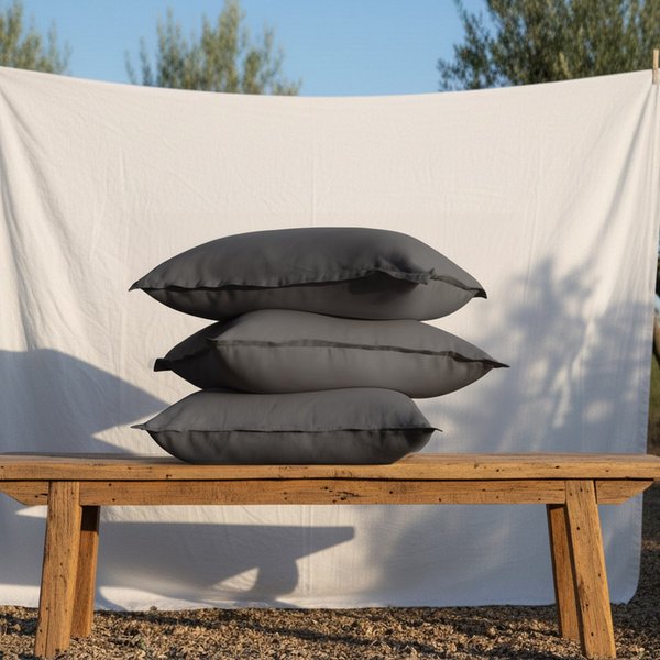 Taie D'oreiller Ou Taie De Traversin Luxe Percale De Coton Bio - Gris Anthracite - Basalte-image