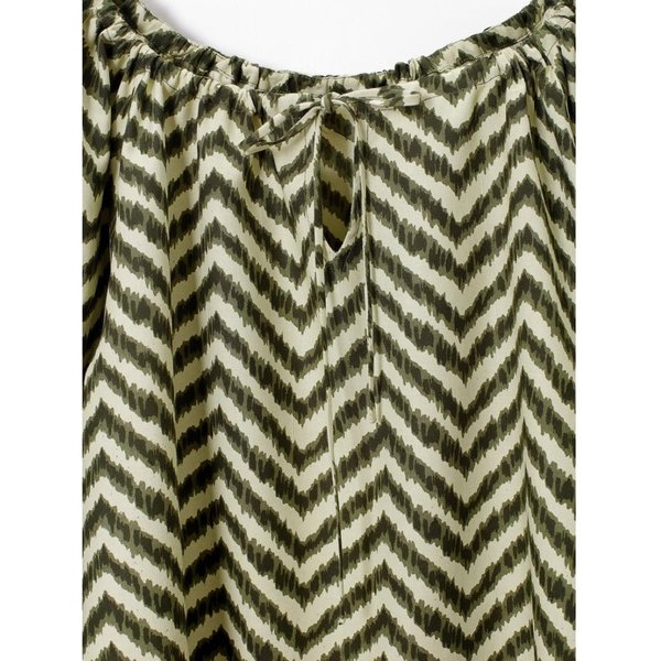 Chemisier DéColleté Kaftan Imprimé à Manches Longues - Kaki En Viscose-image