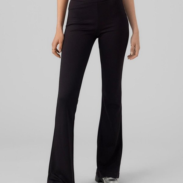 Pantalon Flared Fit Taille Moyenne Pleine Longueur Noir En Viscose Vale-image