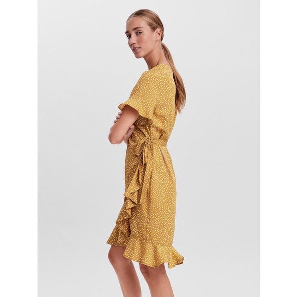 Robe Courte Regular Fit Imprimé All Over Col En V Manches 2/4 Jaune-image