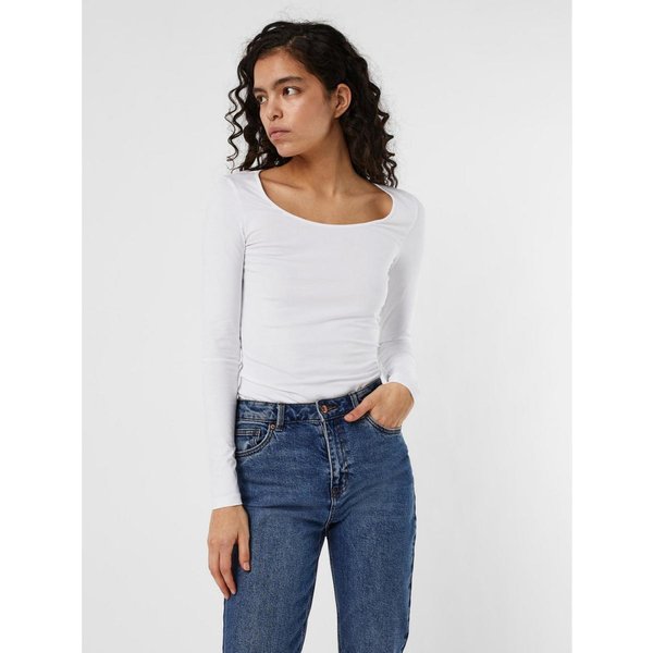 Blouse Regular Fit Col En U Manches Longues Extra Long Blanc-image