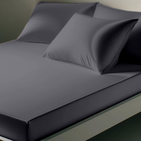 Drap Housse Satin De Coton Uni Tertio® - Gris - Anthracite-image