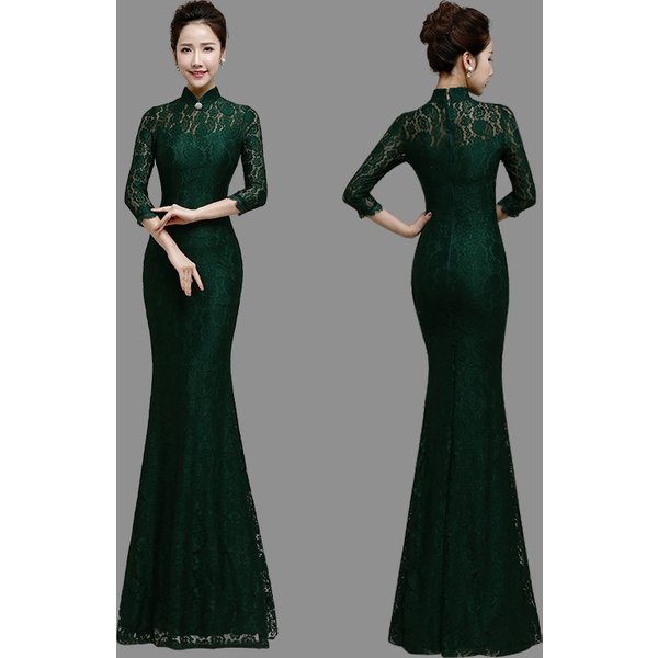 Fantastic Modern Lace Qipao Cheongsam Fishtail Dress - Green