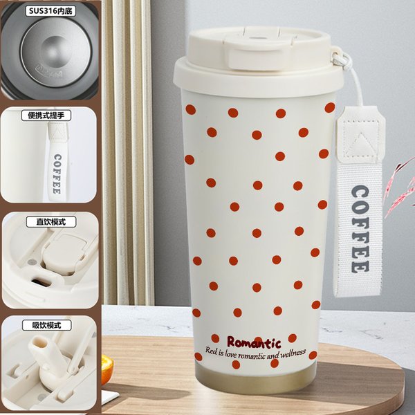 Attractive Polka Dots Insulated Travel Mug - N 520ml
