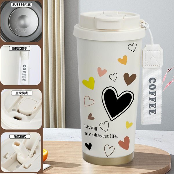 Emoji Print Insulated Travel Mug - Love Heart 2A 520ml