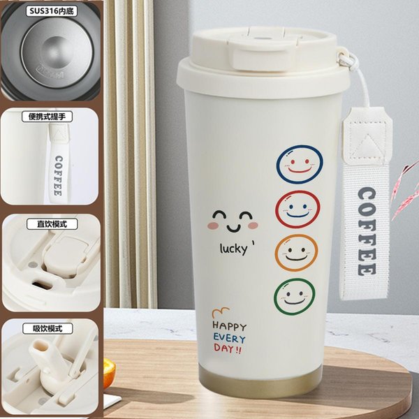 Emoji Print Insulated Travel Mug - Smiling Face 1I 520ml
