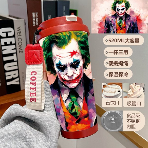 Joker Print Insulated Travel Mug 1A - Red Lid 520ml