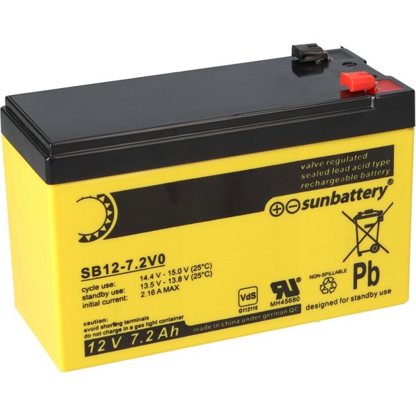 Sun Battery SB12-7.2V0 Agm Akku 7,2 Ah Blei-Akku Mit Vds-image