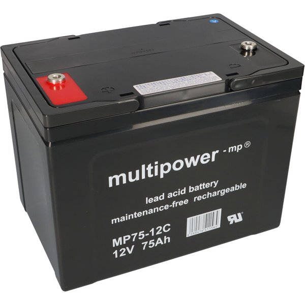 Multipower MP75-12C Deep-Cycle Akku 12V 75Ah M6 – FüR Reha, Caravan & Solar-image