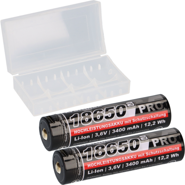 2X Kraftmax 18650 Pro Hochleistungsakku Li-Ion 3,6V / 3400Mah - In 2Er Box Inkl. Micro-Usb Ladebuchse-image