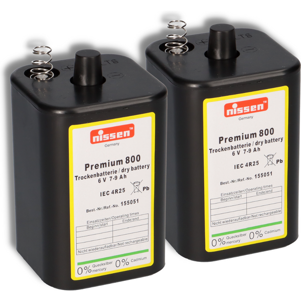 2X Nissen 4R25 Premium 800 - 6V 7-9Ah 6 Volt Hochleistungs- Blockbatterie FüR Z.B. Baustellenleuchte / Baustellenlampe / Blinklampe/ Handscheinwerfer-image