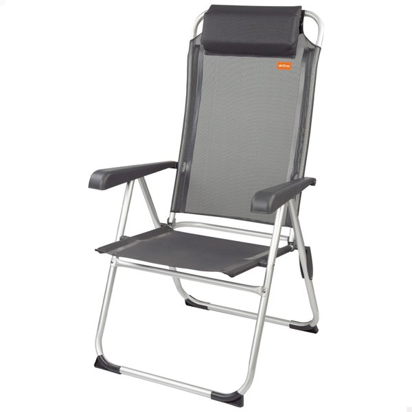 Silla plegable camping multiposición gris oscuro con cojín