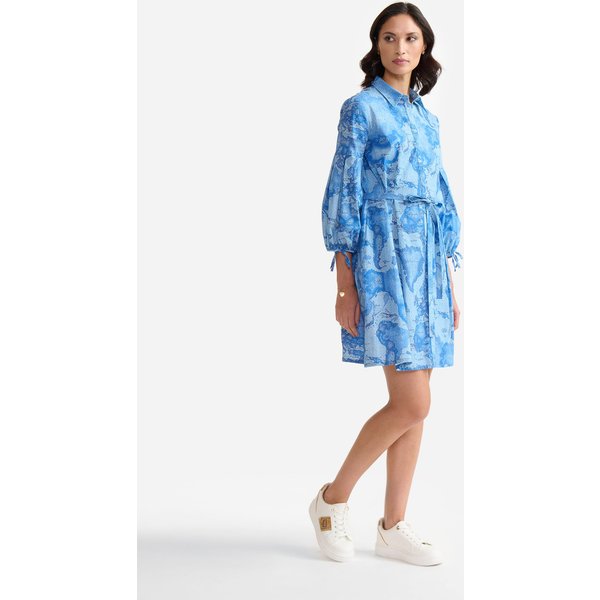 Chemisier In Popeline Di Cotone Stretch Geo Lino Blu Denim-image