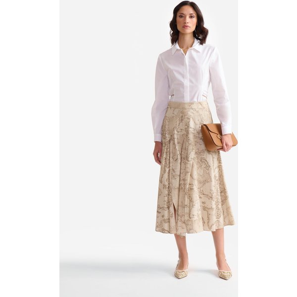 Gonna Con Pieghe In Popeline Di Cotone Stretch Geo Lino Beige-image