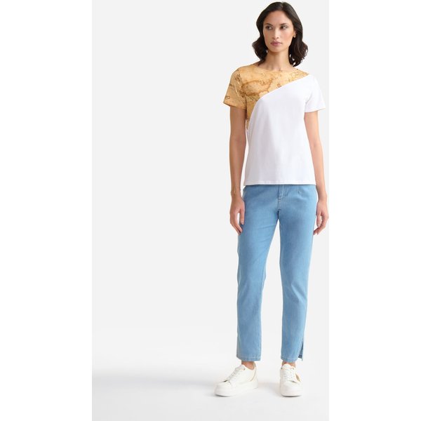T-Shirt In Jersey Di Cotone Stretch Con Inserto Geo Classic Gesso-image