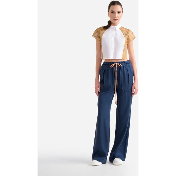Pantaloni Con Tasconi In Fluido Mano Pesca Blu Scuro-image
