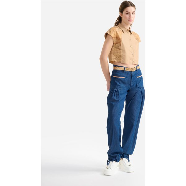 Crop Top In Popeline Di Cotone Croccante Con Fianchi Geo Classic Deserto-image