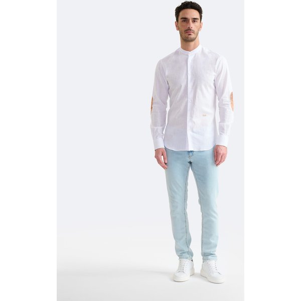 Camicia Coreana In Lino E Cotone Con Toppe Bianca-image