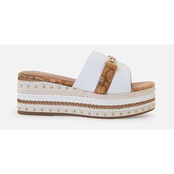 Sandali Fascia In Eco Nappa Con Zeppa In Corda Bianchi-image