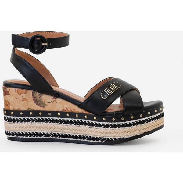 Sandali In Eco Nappa Con Zeppa In Corda E Logo 1ᴬ Classe Neri-image