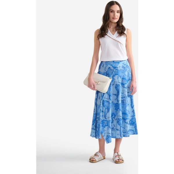 Gonna Con Pieghe In Popeline Di Cotone Stretch Geo Lino Blu Denim-image